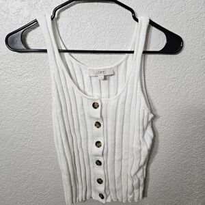 LOFT White Ribbed Button-Down Tank Top